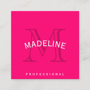 Classic Monogram Hot Pink with Arc Text Square Business Card