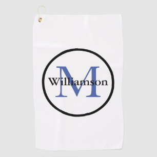 Classic Monogram Initial & Last Name Blue & Black Golf Towel
