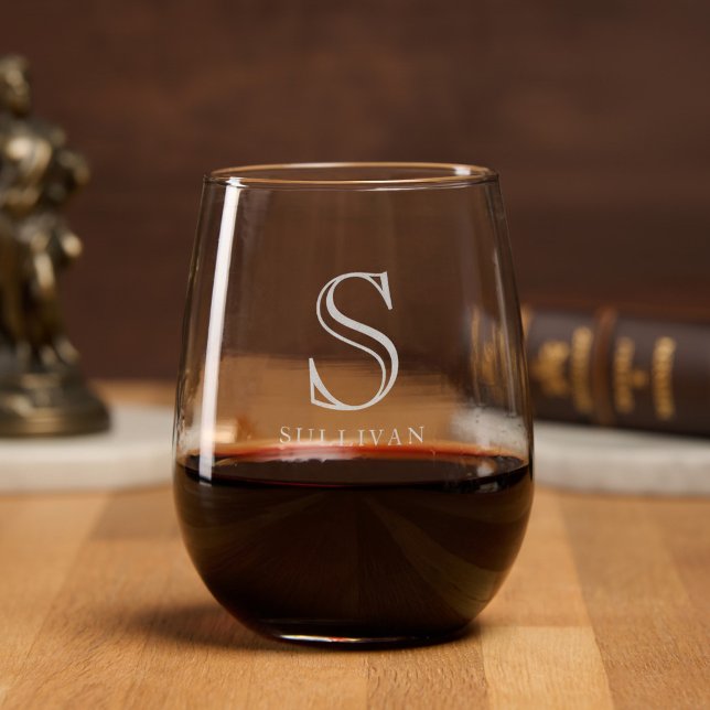 Classic Monogram Initial Name Personalized  Stemless Wine Glass (Creator Uploaded)