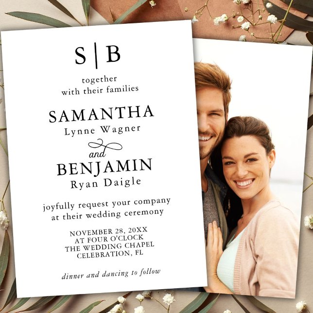 Classic Monogram Initial Photo Wedding Invitation (Creator Uploaded)