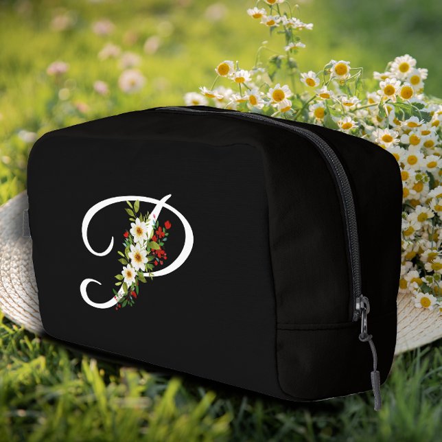 Classic monogram  initial red flower mother gift dopp kit (Creator Uploaded)
