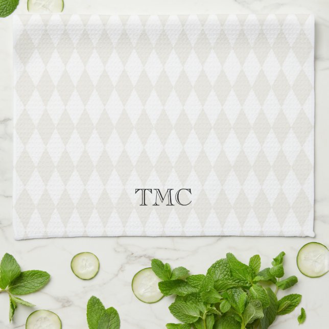 Classic Monogram Initials Harlequin Diamonds Kitchen Towel (Folded)