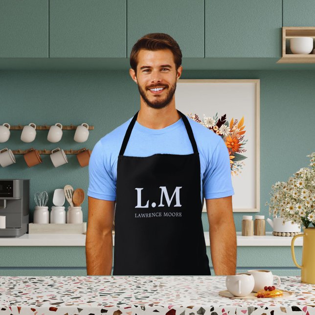 Classic Monogram Initials Name Black Chef Apron (Elegant Monogram Initials Name Classic Typo Black Apron)