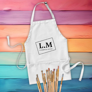 Classic Monogram Initials Name White Adult Apron