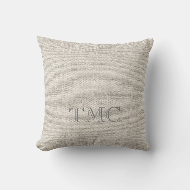 Classic Monogram INITIALS Neutral Linen Fabric  Throw Pillow (Front)