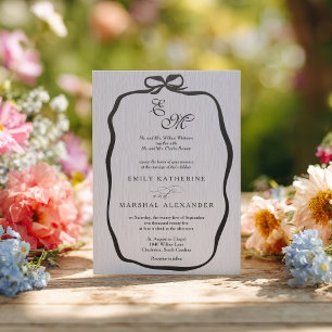 Classic Monogram Initials Ribbon Frame Wedding Letterpress Photo Cards