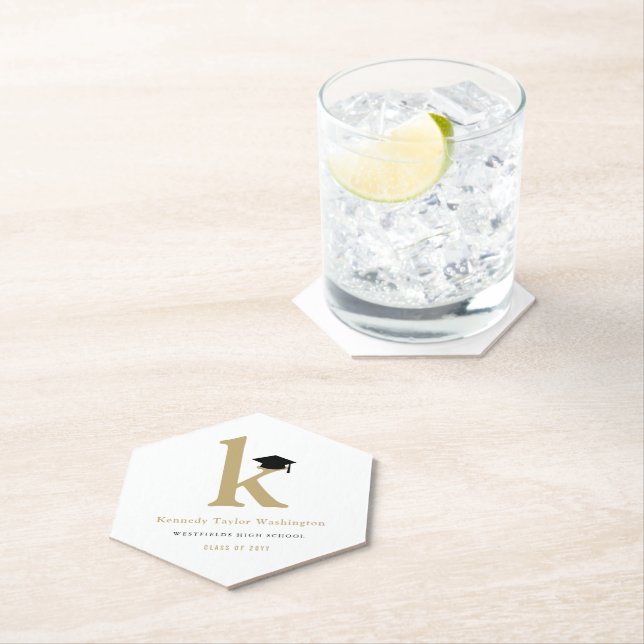 Classic Monogram K And Graduation Cap Grad Party Paper Coaster (Insitu)