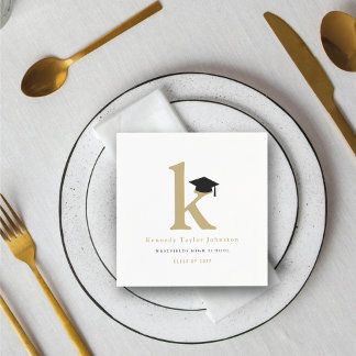 Classic Monogram K And Graduation Cap Grad Party Paper Dinner Napkins