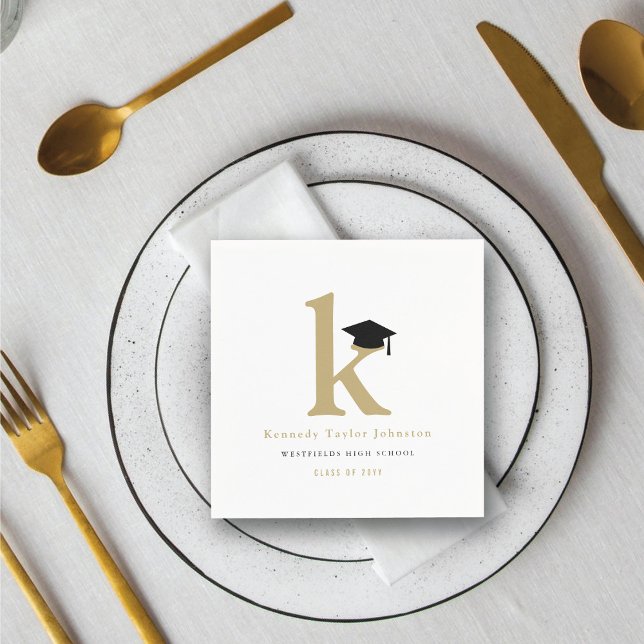 Classic Monogram K And Graduation Cap Grad Party Paper Dinner Napkins (Classic Monogram K And Graduation Cap Grad Party Paper Napkin by fatfatin @ zazzle.com/color_therapy)