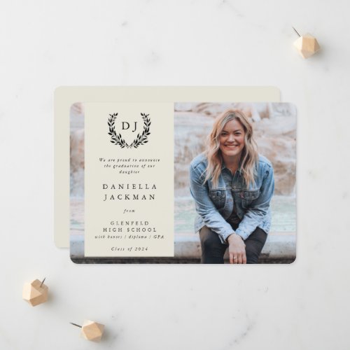 Classic Monogram Laurel Wreath Graduation Photo Announcement