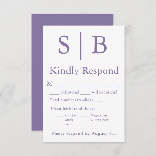 Classic Monogram Lavender Meal Choice RSVP Card