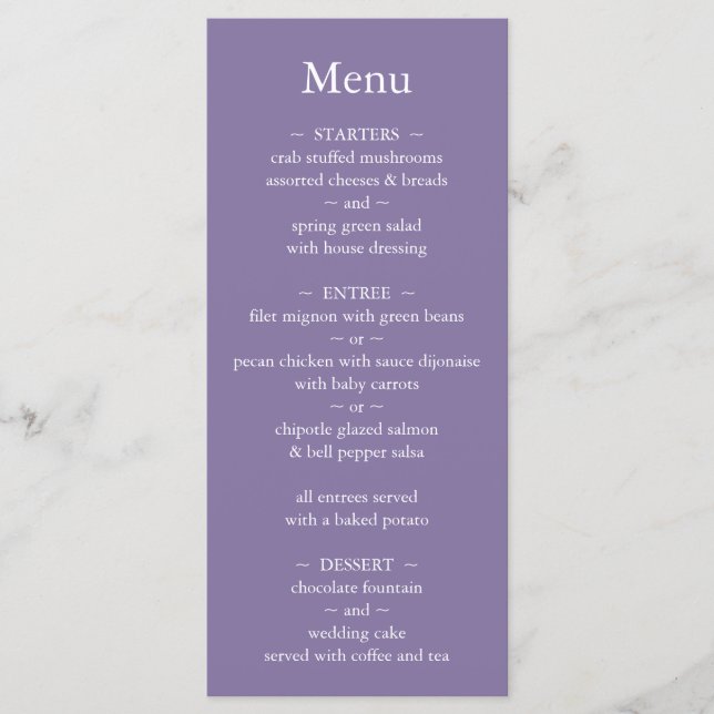 Classic Monogram Lavender Wedding Menu (Front)