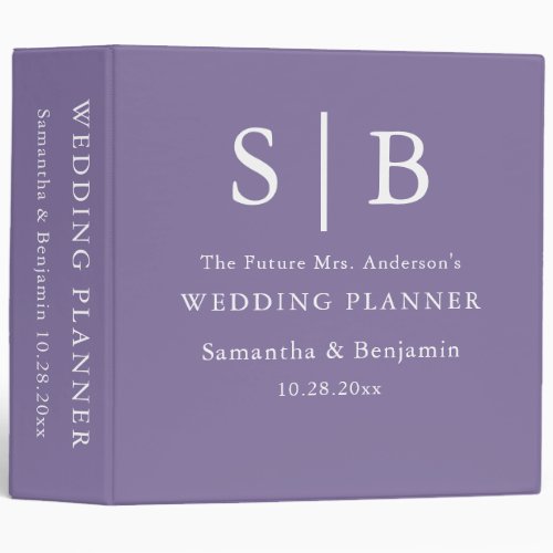 Classic Monogram Lavender Wedding Planner 3 Ring Binder