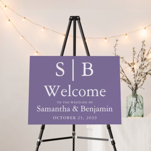 Classic Monogram Lavender Wedding Welcome Sign