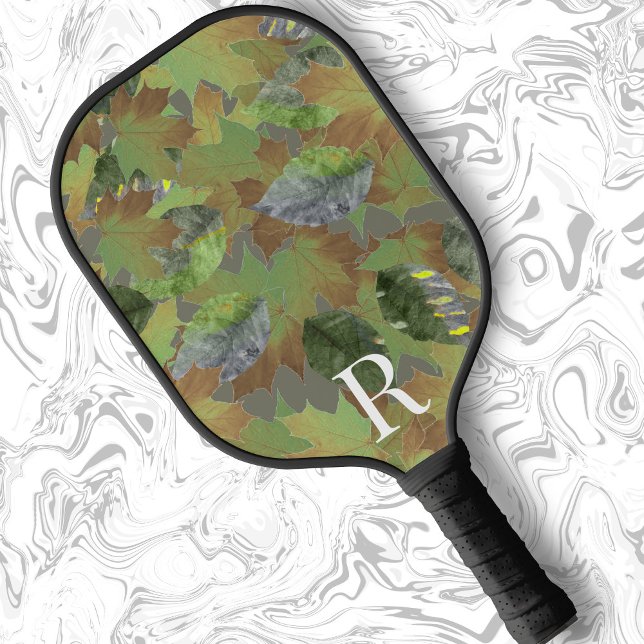 Classic monogram Leaf camo gift for dad Pickleball Paddle (Creator Uploaded)