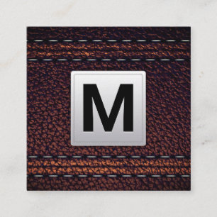 Classic Monogram Leather Background Square Business Card