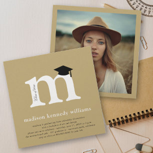 Classic Monogram Letter M Photo Graduation Party Invitation