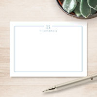 Classic Monogram Light Blue Border Stationery Note