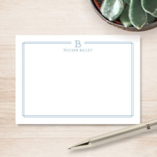 Classic Monogram Light Blue Border Stationery Note Card