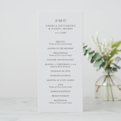 Classic Monogram Light Gray Formal Elegant Wedding Program