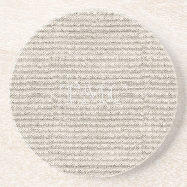 Classic Monogram light gray Initials Neutral Linen Coaster (Front)