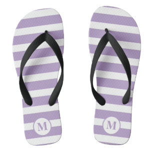 Classic Monogram Lilac Purple and White Stripes  Flip Flops