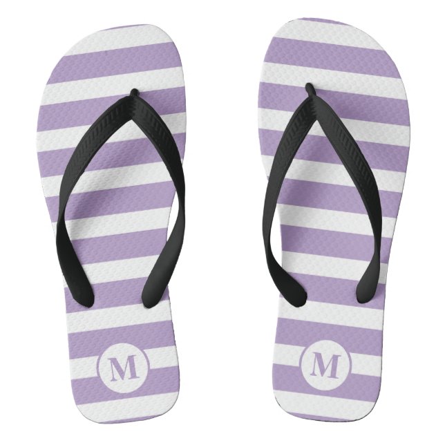 Classic Monogram Lilac Purple and White Stripes  Flip Flops (Footbed)