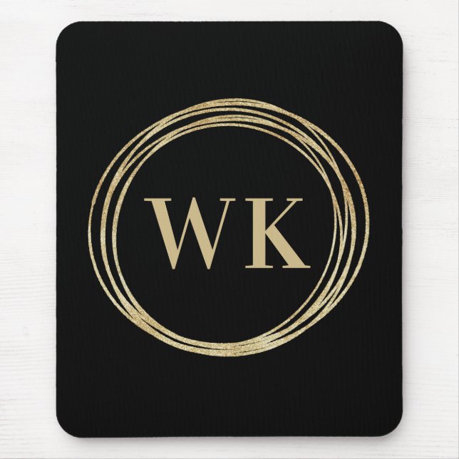 Classic Monogram Logo Black Gold Business Mouse Pad (Front)
