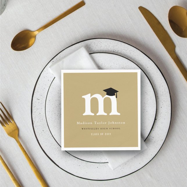 Classic Monogram M And Graduation Cap Grad Party Paper Napkins (Classic Monogram M And Graduation Cap Grad Party Paper Napkin by fatfatin @ zazzle.com/color_therapy)