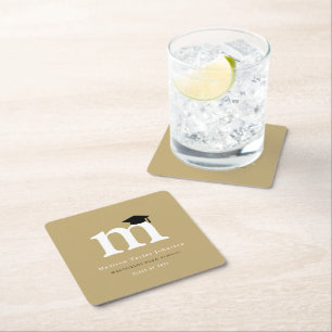 Classic Monogram M And Graduation Cap Grad Party Square Paper Coaster