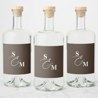 Classic Monogram Modern Ampersand Wedding Liquor Bottle Label