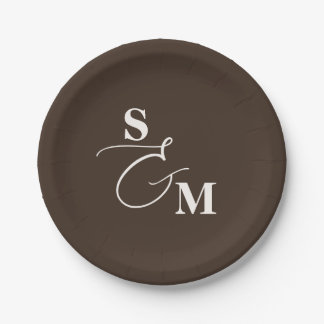 Classic Monogram Modern Ampersand Wedding Paper Plates