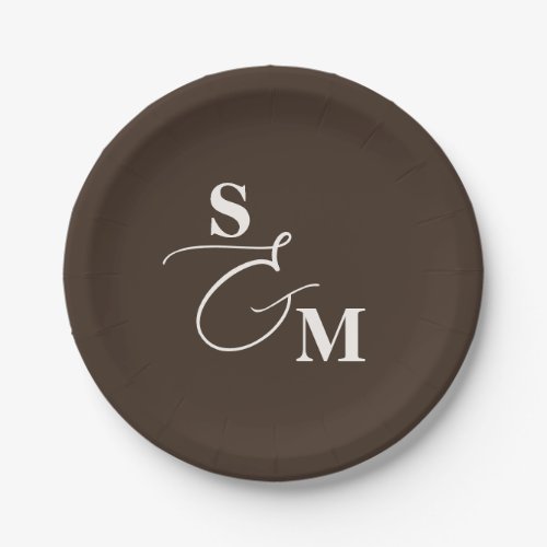 Classic Monogram Modern Ampersand Wedding Paper Plates