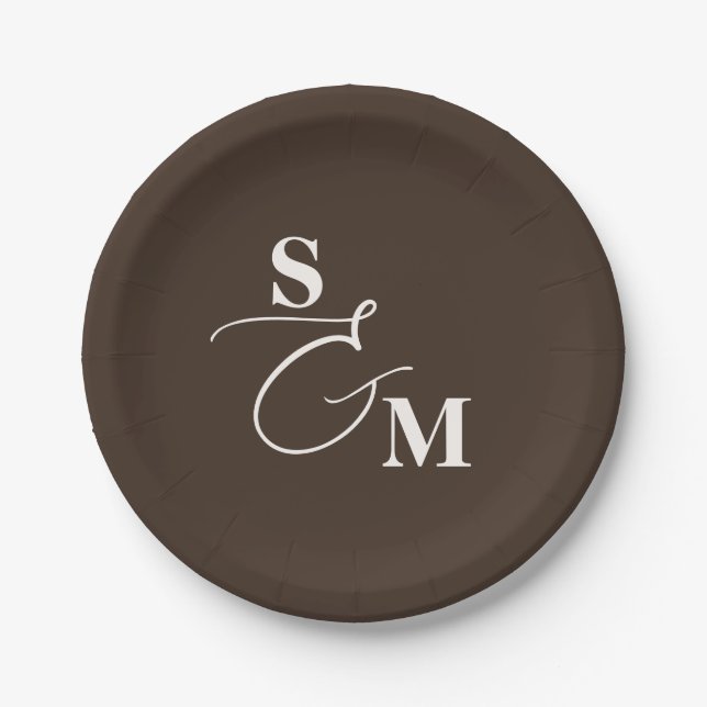 Classic Monogram Modern Ampersand Wedding Paper Plates (Front)