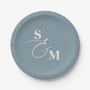 Classic Monogram Modern Ampersand Wedding Paper Plates