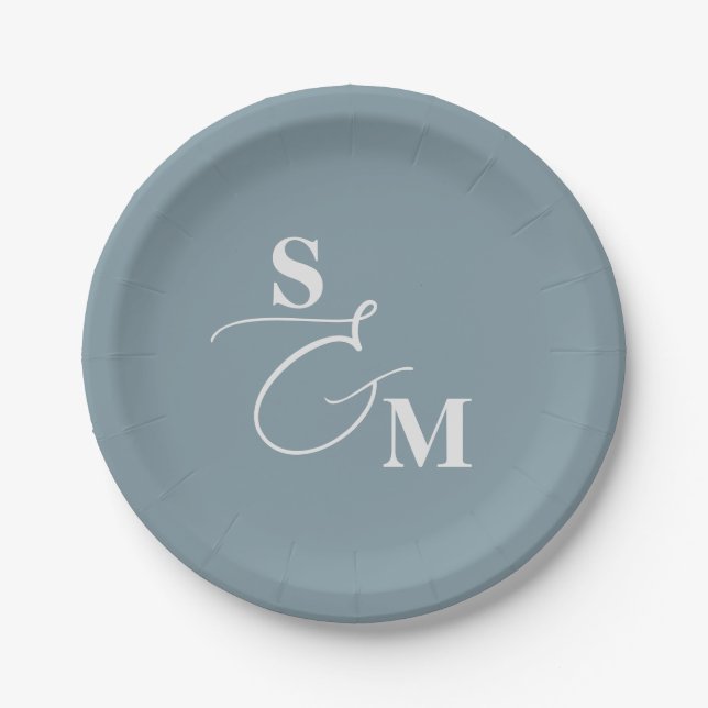 Classic Monogram Modern Ampersand Wedding Paper Plates (Front)