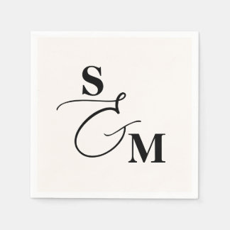 Classic Monogram Modern Script Ampersand Wedding Napkins