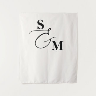 Classic Monogram Modern Script Ampersand Wedding Tapestry