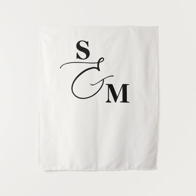 Classic Monogram Modern Script Ampersand Wedding Tapestry (Front)