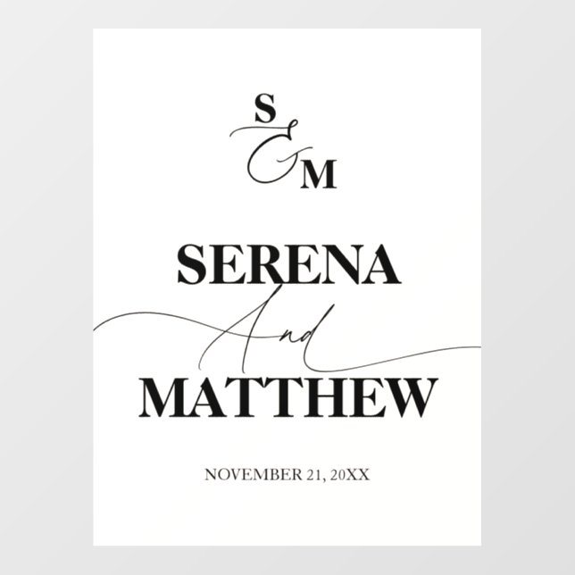 Classic Monogram Modern Script Wedding Floor Decals (Front)