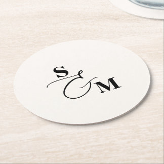 Classic Monogram Modern Script Wedding Round Paper Coaster