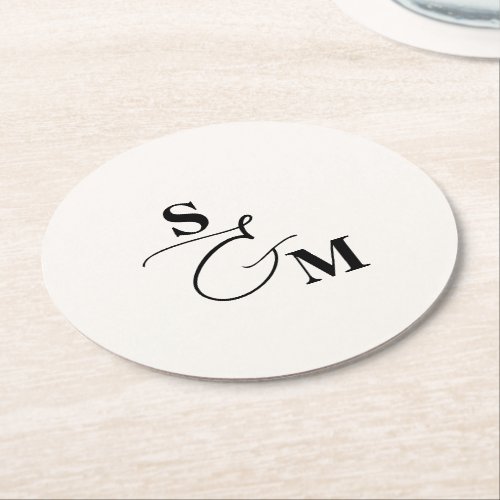 Classic Monogram Modern Script Wedding Round Paper Coaster