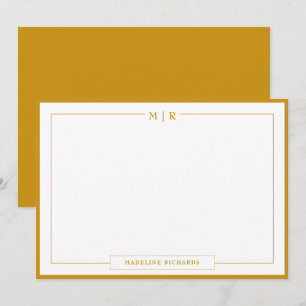 Classic Monogram Mustard Yellow Border Stationery Note Card