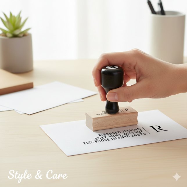 Classic Monogram Name Address Stylish Wooden Rubber Stamp (Classic Monogram Name Address Stylish Wooden Rubber Stamp)