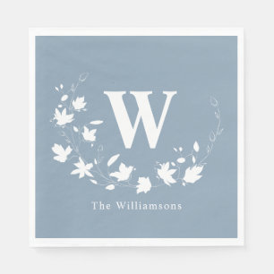 Classic Monogram Name Floral Wreath in Dusty Blue Napkins