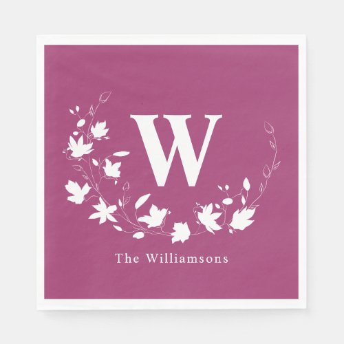 Classic Monogram Name Floral Wreath in Orchid Napkins