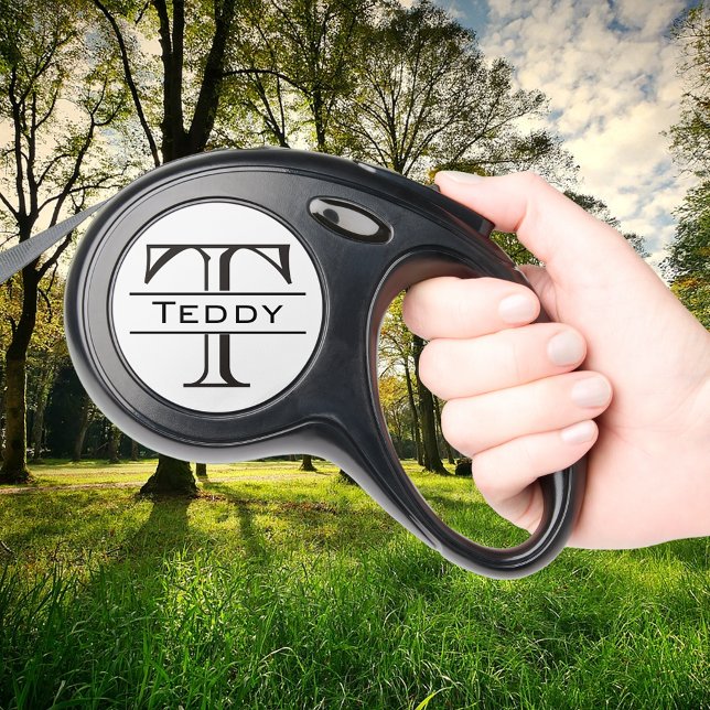 Classic Monogram Name Initials Retractable Pet Leash (Creator Uploaded)