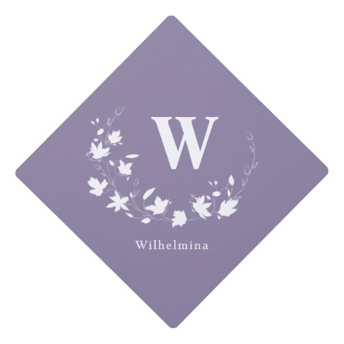 Classic Monogram Name Lilac Floral Wreath Custom Graduation Cap Topper