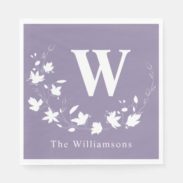 Classic Monogram Name Lilac Floral Wreath Custom  Napkins (Front)