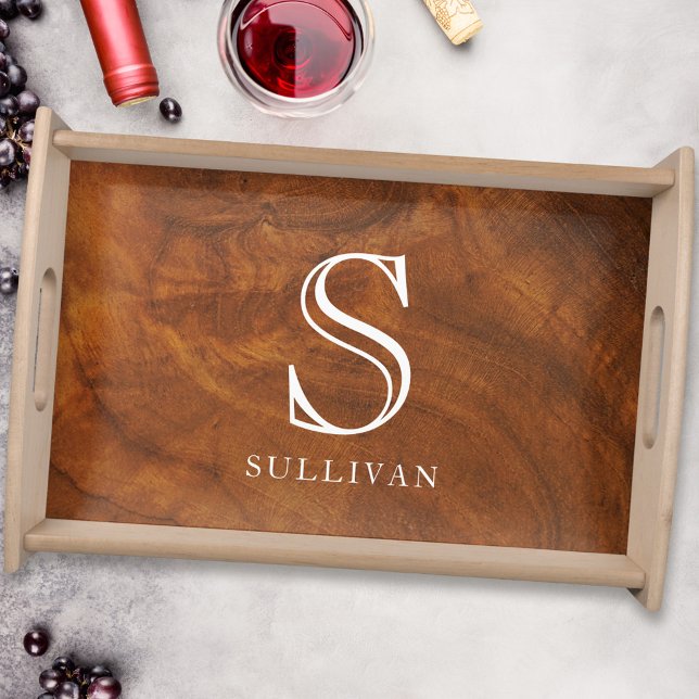 Classic Monogram Name Wood Grain  Serving Tray (Creator Uploaded)